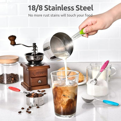 Measuring Cups : U-Taste 18/8 Stainless Steel Measuring Cups and Spoons Set of 10 Piece, Upgraded Thickness Handle (Multicolors) - Image 3