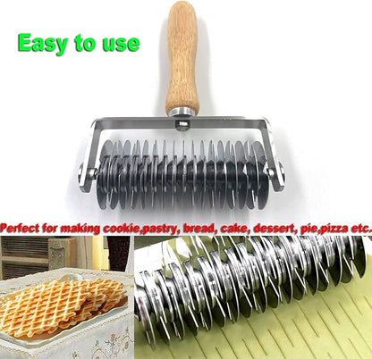 Stainless Steel Dough Lattice Roller Cutter with Wood Handle,Cookie Pie Dessert Pizza Bread Pastry Crust Roller Cutter
