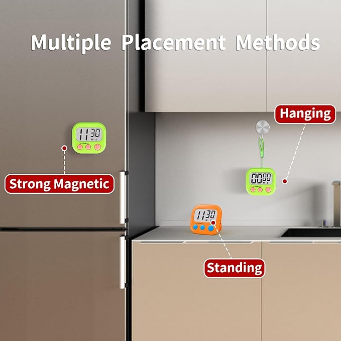 Timer for Kids Teachers Supplies Digital Kitchen Timers for Cooking Large Magnetic Classroom Timer 4Pack-Orange Green