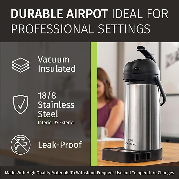 Airpot Coffee Dispenser with Pump & Tray - 102oz/3L Coffee Carafe with Pump - 12 Hours Hot Drink Dispenser for Parties - Stainless Steel Thermal Carafe for Hot Cocoa Bar -Easy-to-Use Insulated Pitcher - Image 7