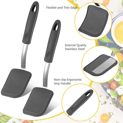 Silicone Cookie Spatula Turner 2 Pack Mini Brownie Spatula Flexible Kitchen Small Silicone Turner for Nonstick Cookware Heat Resistant No Scratch Flipper for Egg Pancake(Grey) - Image 4