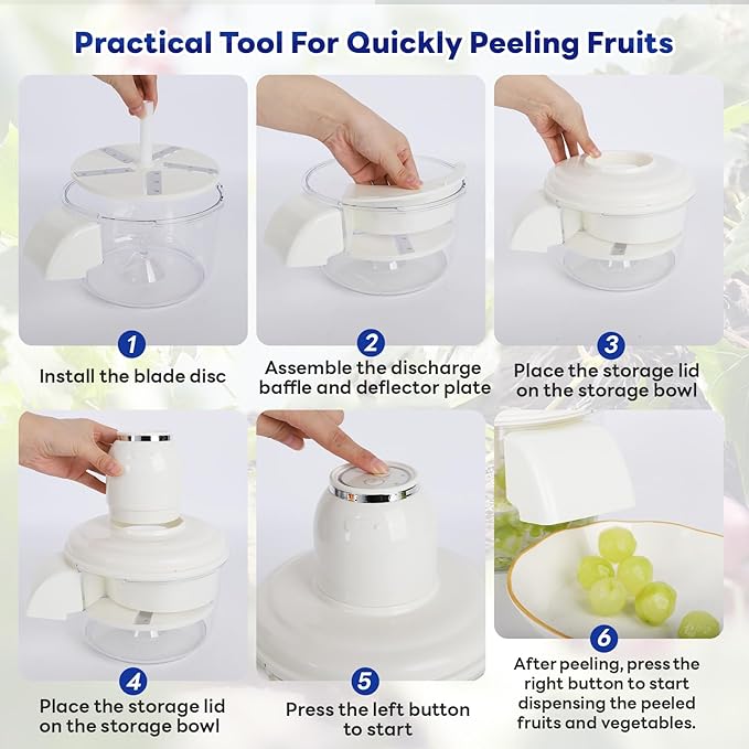 Automatic Grape Peeler Machine, Electric Garlic & Cherry Tomato Peeler Skin Remover Tool for Small Fruits, Effortless Peeling for Home Kitchen (White-1PC) - Image 7