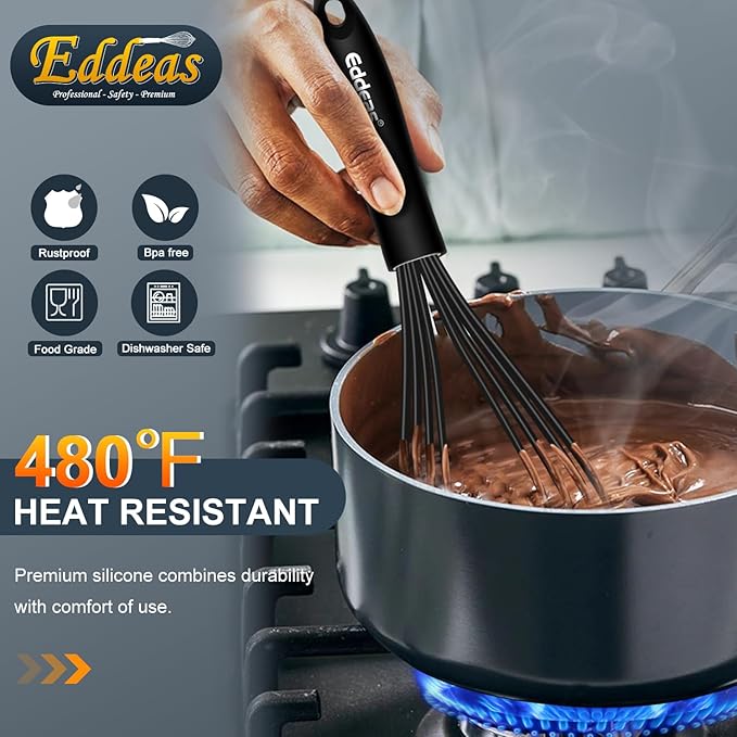 Flat Whisk, EDDEAS Silicone Gravy Whisk for Cooking, Beating, Stirring Gravy and Eggs - Image 4