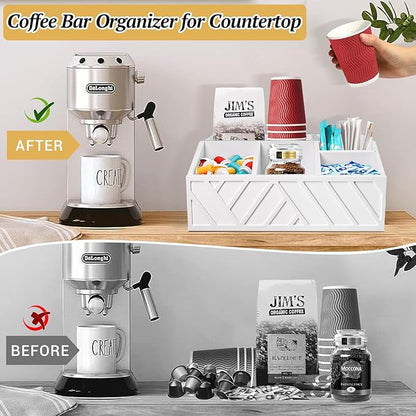 ugiftt Coffee Station Organizer for Counter, Wood Pods Holder Storage Basket, Tea Condiment Storage Organizer, Rustic Coffee Bar Decor for Accessories Organizer - Image 7