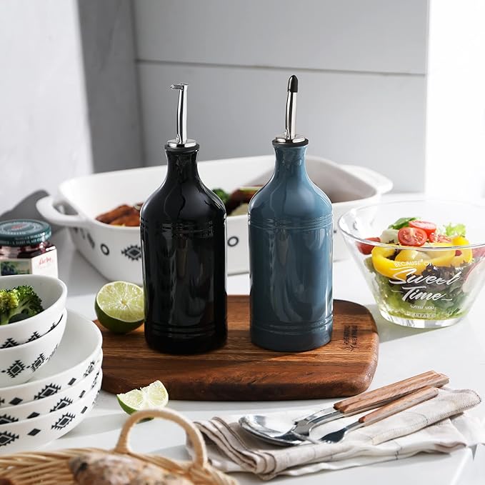 Sweejar Ceramic Olive Oil Dispenser Bottle, Opaque Oil Cruet Protects to Reduce Oxidation, Suitable for Storage Vinegar, Coffee Syrups & Other Liquids, Pack of 1, 15.5 Fl Oz (Black) - Image 5