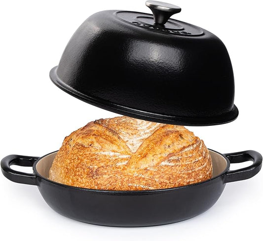 Enamelled Cast Iron Dutch Oven Pot – Dutch Oven For Sourdough Bread Baking – Cast Iron Bread Pot – Black, 6 Quarts, 26cm – by Nuovva by Nuovva