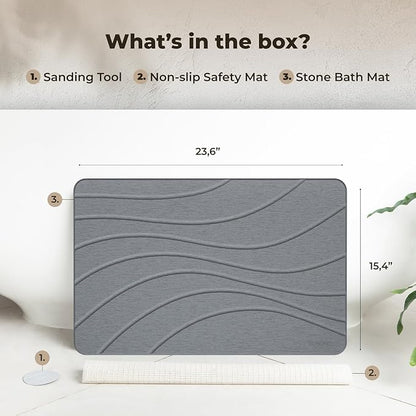 TOSORO - Stone Bath Mat Diatomaceous Earth Shower Mat Non-Slip Super Absorbent Diatomite Stone Bath Mats for Bathroom Floor Quick Drying Natural Easy to Clean (23.5 x 15) - Graphite