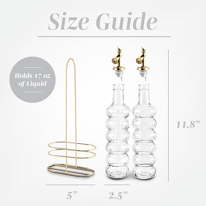 COOK WITH COLOR Glass Olive Oil Bottle Dispenser - 2 Pack- 17oz Oil and Vinegar Cruet - Olive Oil Carafe Decanter for Kitchen, Elegant Waves, Clear - Image 3