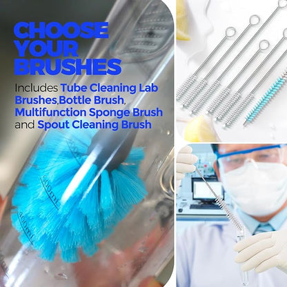 Holikme Bottle Brush Tube Cleaning Lab Set with Long Handle, Cup Cleaner for Washing Narrow Neck Beer Wine Decanter Pipes Lids Sinks Cap Covers, White - Image 7