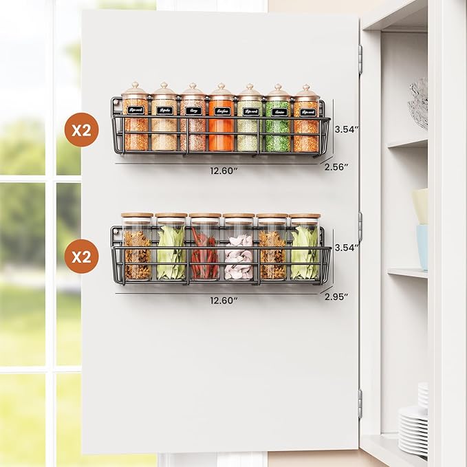 Mystozer Spice Rack Organizer Wall Mount, Hanging Spice Pantry Storage Shelf Organization, 4 Pack Space Saving Seasoning Organizer for Kitchen Cabinet, Door or Bathroom, Black - Image 3