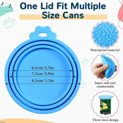 Uiifan Cat Food Lid Cat Food Can Covers Lids 8 Pcs Pet Can Supplies Set 5 Silicone Wet Kitten Foodstuff Tin Covers Lids 2 Silicone Dog Spoons 1 Paw Shape Multifunctional Opener for Pets(Blue)