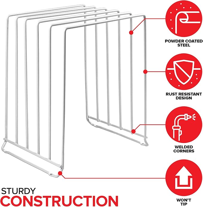 Stock Your Home White (2 Pack) Extra Tall Steel Baking Pan Organizer Rack for Cabinet Storage or Kitchen Counter, Cookie Baking Sheet Organizer with Dividers, Muffin Tin and Cutting Board Holder - Image 3