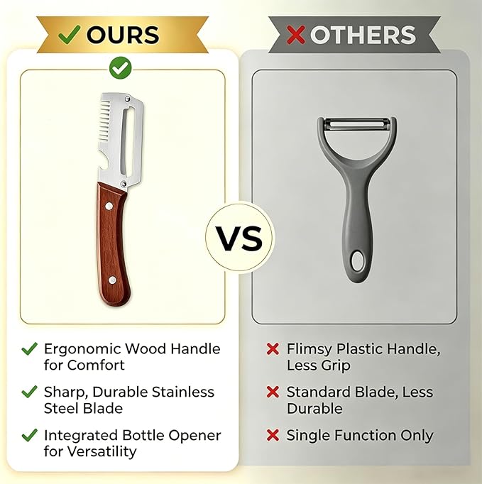 2PCS Multi-Functional Vegetable Peeler for Kitchen with Wooden Handle and Bottle Opener, 3 in 1 Stainless Steel Green Onion Slicer Kitchen Gadgets Tool for Fruit Veggie Potato Pumpkin Apple Carrot - Image 8