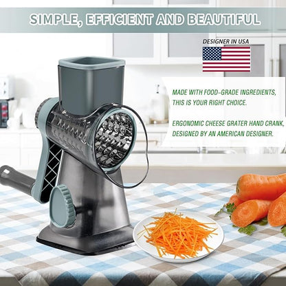 Cheese Grater with Handle, Multifunctional Manual Rotary Cheese Grater - Cheese Shredder Easily Chop Carrots, Potatoes, Vegetables and Fruits and Easy to Clean(blue) - Image 2