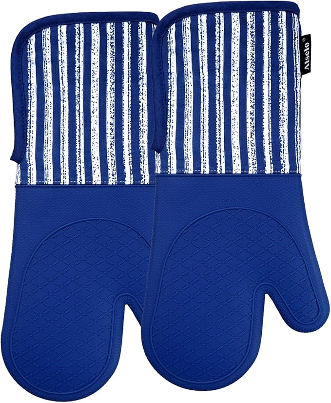 Alselo Silicone Oven Mitts Heat Resistant 932℉ with Waterproof & Non-Slip Kitchen Mittens, Set of 2 Extra Long Oven Gloves with Soft Cotton Terry Lining for Baking Cooking Barbecue (Cobait Blue, 2) - Image 9