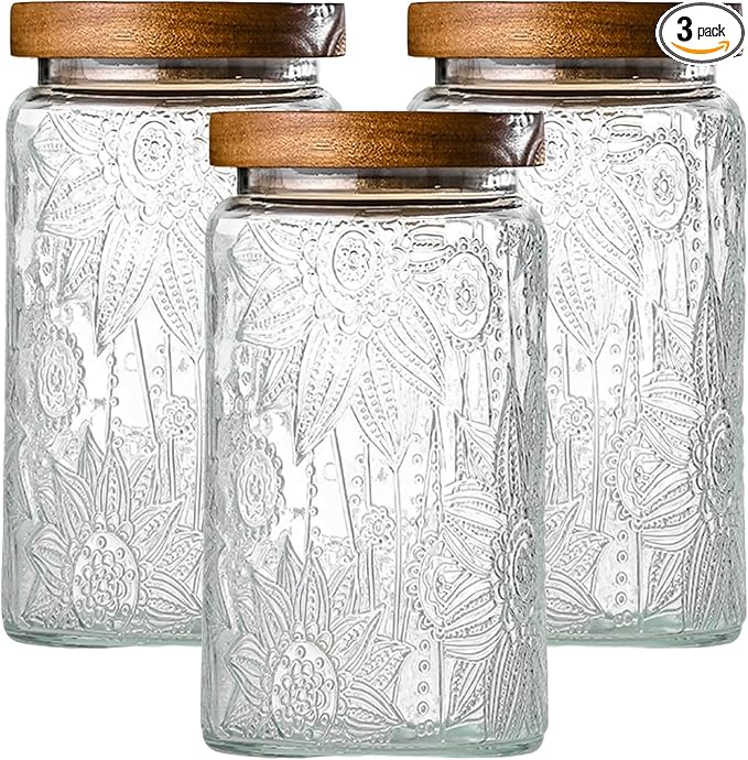 Adodeen 3-Pack 32oz Vintage Glass Jar With Lid, Glass Storage Containers, Airtight Kitchen Storage Containers For Sugar, Coffee, Tea, Spice, Flour, Candy Cookie, Pasta, Cereal by Unknown