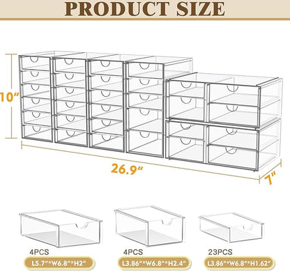 YFXCVSL Acrylic Makeup Organizer with 31 Drawers, 6 Pack Clear Storage Drawers, Bathroom Makeup Organizer for Palettes, Cosmetic, and Beauty Supplies,Ideal for Vanity, Cabinet,Desk Organization - Image 3