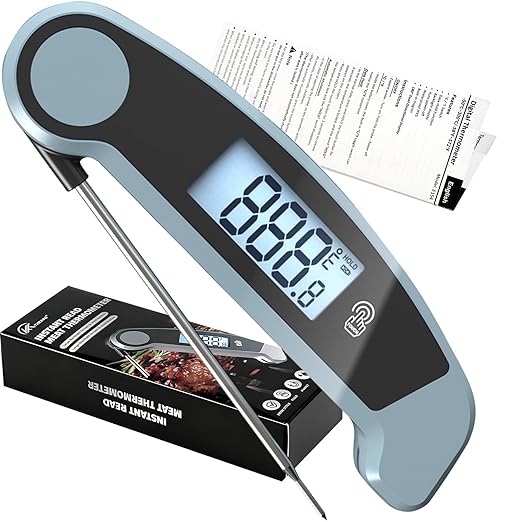 Meat Thermometer Digital Waterproof Instant Read Thermometer for Cooking Food Thermometer with Backlight & ±0.5℃ Precision Cooking Thermometer for Kitchen ℃/℉ Convertible Blue