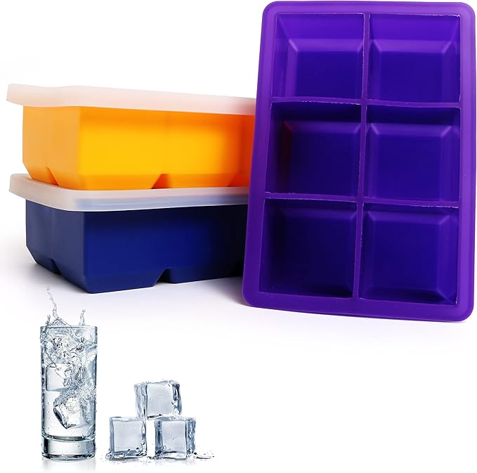 Excnorm Silicone Ice Cube Trays 3 Pack - Large Size Silicone Ice Cube Molds with Leak Proof Removable Lid Square Ice Cube Tray And BPA Free for Cocktail,Whiskey, Stackable Flexible Ice - Image 7