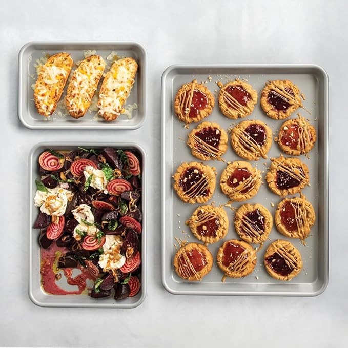 Nordic Ware Brilliant™ Colorful 3-Pc Baking Set, Nonstick made without PFAS or PTFE for safe cooking; Reinforced steel rim prevents warping; Includes Half Sheet, Quarter Sheet, and Eighth Sheet - Image 2