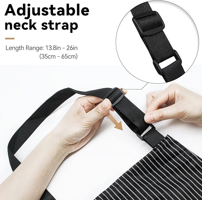 NLUS 2 Pack Kitchen Cooking Aprons, Adjustable Bib Soft Chef Apron with 2 Pockets for Men Women (Black Pinstripes) - Image 4