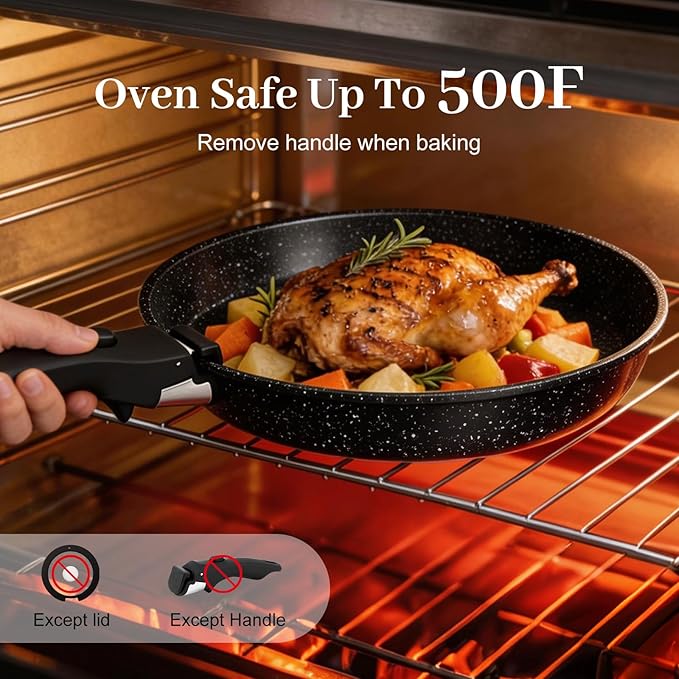 Pots and Pans Set - Non Stick 25 Pieces Cookware Set Pots and Pans with Detachable Handles, Includes Pans, Pots, Utensils, Trivets for Hot Dishes, Lids, Space-Saving Cookware - Image 5