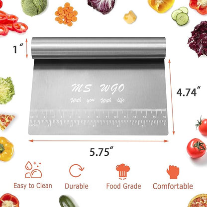 Pro Dough Pastry Scraper/Cutter/Chopper Stainless Steel Mirror Polished with Measuring Scale Multipurpose- Cake, Pizza Cutter - Pastry Bread Separator Scale Knife - Image 4