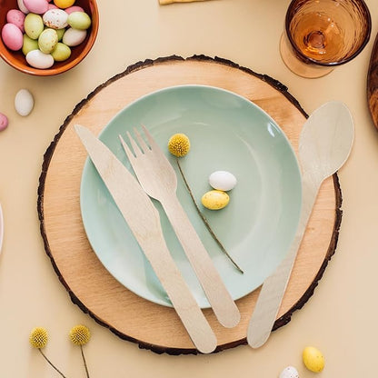 Wooden Utensils Set - Disposable Cutlery Set 360 Pieces (120 Forks 120 Spoons 120 Knives) Wooden Compostable Utensils Cutlery Combo Set- Eco-Friendly Biodegradable Utensils for Party