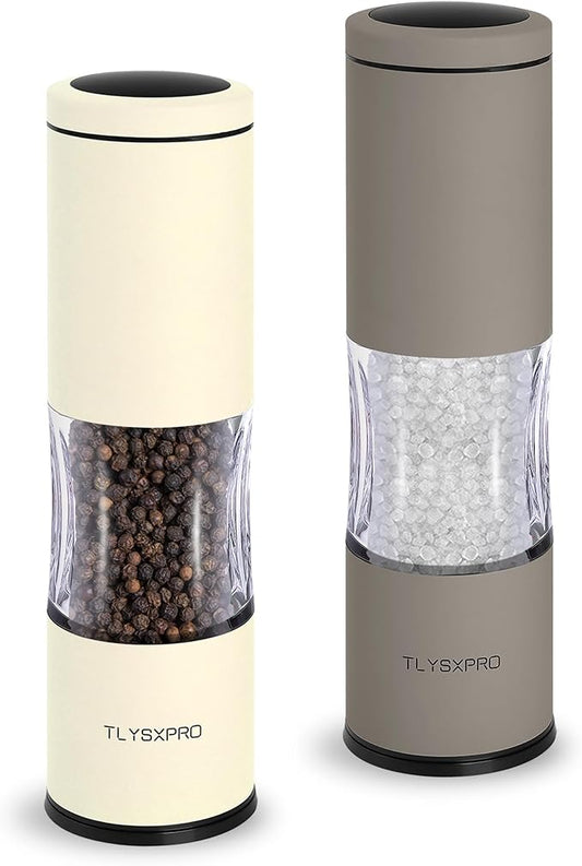Salt and Pepper Grinder Set with Adjustable Coarseness | Manual Pepper Mill Grinder with Refillable Design | Ceramic Core | Kitchen Essential (2 Packs, Greige&Buttercream)