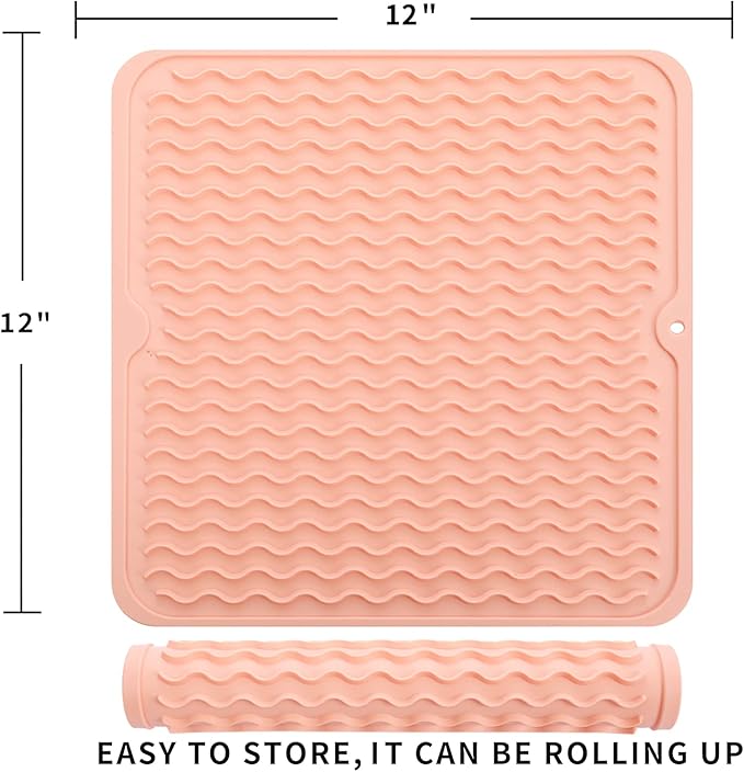 MicoYang Silicone Dish Drying Mat for Multiple Usage,Easy clean,Eco-friendly,Heat-resistant Silicone Mat for Kitchen Counter or Sink,Refrigerator or Drawer liner Pink M 12 inches x 12 inches - Image 2