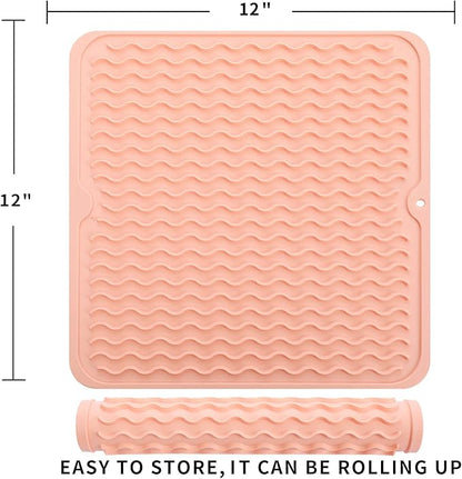 MicoYang Silicone Dish Drying Mat for Multiple Usage,Easy clean,Eco-friendly,Heat-resistant Silicone Mat for Kitchen Counter or Sink,Refrigerator or Drawer liner Pink M 12 inches x 12 inches - Image 2
