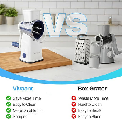 Vivaant Rotary Cheese Grater with Handle, Cheese Shredder Hand Crank with Suction Base & 5 Interchangeable Blades, Multi-Functional Food Chopper for Vegetables, Nuts & Chocolate - Easy to Use & Clean - Image 2
