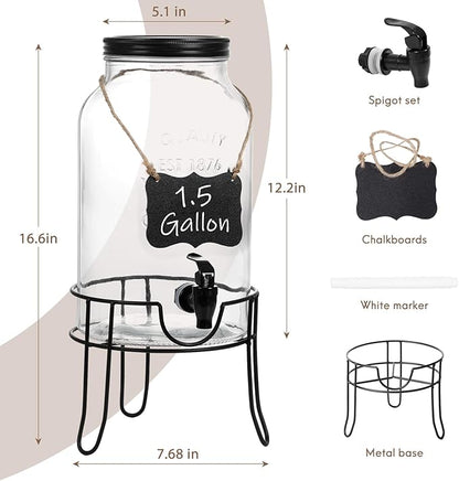 1.5 Gallon Glass Drink Dispensers for Parties, Ice Beverage Dispensers with Stand, Glass Water Dispenser with Spigot, Laundry Detergent Dispenser, Lemonade Dispenser - Image 2