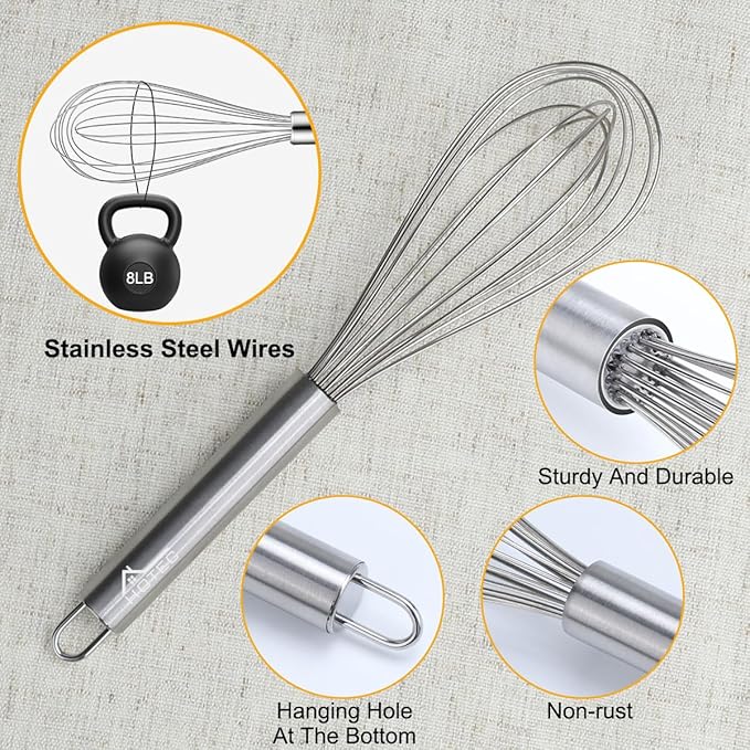 HOTEC 4 Pieces Stainless Steel Whisks Set Wire Whisk Balloon Whisk Egg Beater Kitchen Utensils for Stirring, Beating, Blending - Image 7