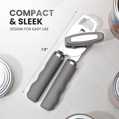 Zulay Kitchen Heavy Duty Stainless Steel Can Opener Manual with Bottle Opener - Rust Proof Manual Can Opener With Turn Knob & Comfy Soft Grip Handles - Light Gray - Image 2