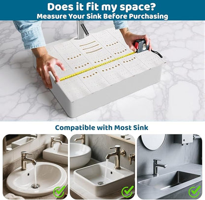 Bathroom Sink Cover for Counter Space, Foldable Silicone Sink Mat Makeup Organizer Mat Space Saver, Women’s Gifts for Christmas RV Camper Travel Must Haves Accessories - Large, Pearl