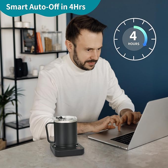 VOBAGA Coffee Mug Warmer & Mug Set for Desk - Auto Shut Off & 3 Heat Settings, Includes 15oz Stainless Steel Mug, Smart Coffee Cup Warmer, Home Office Essentials Coffee Set（Mug Included） - Image 4