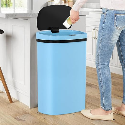 13 Gallon Trash Can | 50L Sensor Automatic Kitchen Trash Can with Lid | Touchless Garbage Bin Odor-Control for Kitchen, Office, Bedroom, Living Room (1 Pack, Blue) by Home