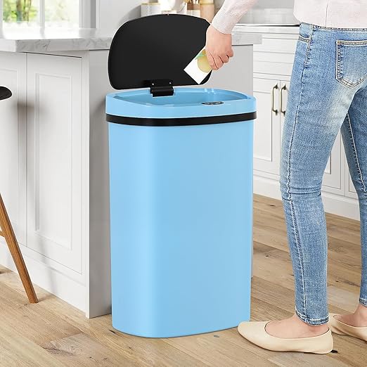 13 Gallon Trash Can | 50L Sensor Automatic Kitchen Trash Can with Lid | Touchless Garbage Bin Odor-Control for Kitchen, Office, Bedroom, Living Room (1 Pack, Blue) by Home