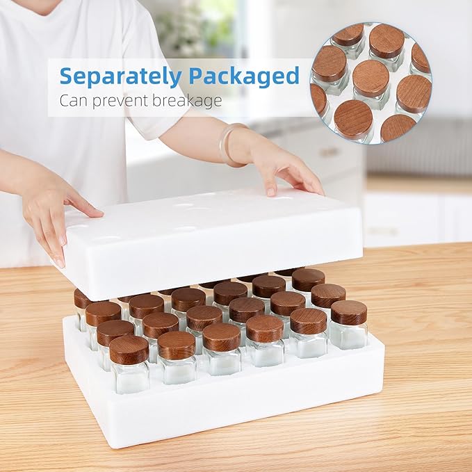 Yangbaga 24Pcs Glass Spice Jars with Labels-4OZ Wood Lid Square Spice Containers with Pepper Grinder Lids &Funnel,Seasoning Jars for Rack Cabinet Drawer - Image 8