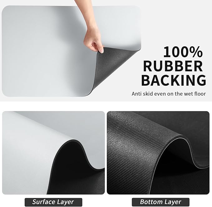 HotLive Dish Drying Mat for Kitchen Counter, Heat Resistant Drainer Mats with Non-slip Rubber Backed, Hide Stain Kitchen Super Absorbent Draining Mat, Easy to Clean Dish Rack Pad, Light Grey 16"x18" - Image 5