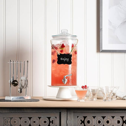 2 Gallon Beverage Dispenser with Stainless Steel Spigot + Marker & Chalkboard 100% Leakproof Glass Drink Dispenser for Parties with Spout, Airtight Beverage Serveware for Water Juice Laundry - Image 4
