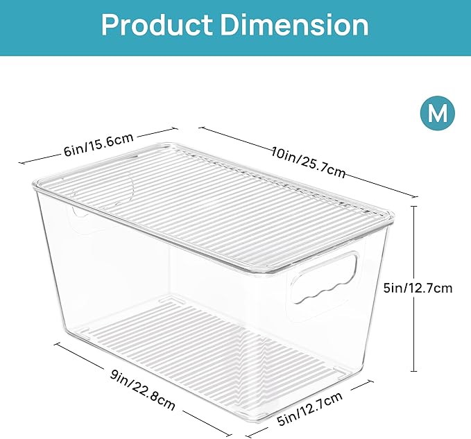 Vtopmart 6 Pack Clear Stackable Storage Bins with Lids, Medium Plastic Containers with Handle for Pantry Organizer and Storage,Perfect for Kitchen,Fridge,Cabinet, Closet,Bathroom Organization - Image 2
