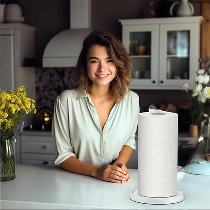White Paper Towel Holder Countertop, White Kitchen Accessories Decor, Stainless Steel, Weighted Base, Paper Towel Roll Holder Stand with Ratchet Mechanism for Kitchen Bathroom Farmhouse Essentials - Image 7