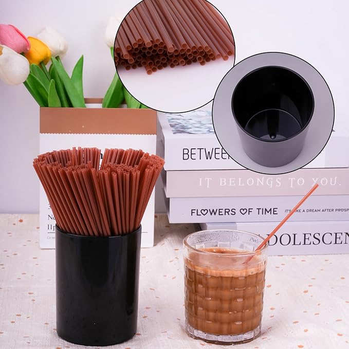 250 Pcs Brown Coffee Stirrers Set with Plastic Holder – Coffee Stir Sticks, Cocktail Straws for Coffee Bar, Home, Kitchen & Party Supplies