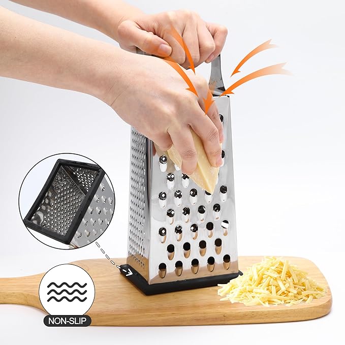 Supercenter Cheese Grater, Size 4-Sided Stainless Steel Box Grater, Food Shredder for Cheese, Parmesan, Vegetable, Dishwasher Safe, Black - Image 4