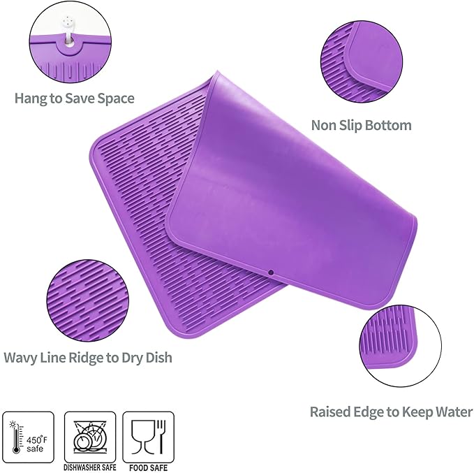 MicoYang Silicone Dish Drying Mat for Multiple Usage,Easy clean,Eco-friendly,Heat-resistant Silicone Mat for Kitchen Counter or Sink,Refrigerator or Drawer Liner Purple 3XL 28 inches x 18 inches - Image 3