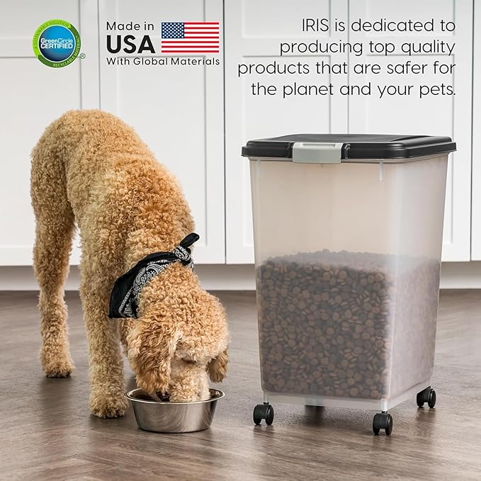 IRIS USA Airtight Dog Food Storage Container, Up to 54 lbs, Attachable Wheels, For Dog Cat Bird and Other Pet Food Storage Bin, Keep Fresh, Translucent Body, Easy Mobility, Black - Image 5