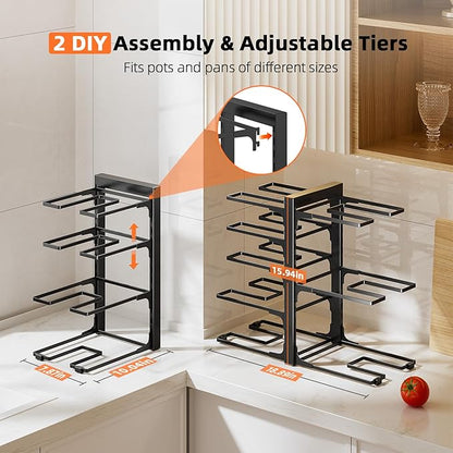 MUDEELA Pots and Pans Organizer Rack under Cabinet 8-Tiers Adjustable Heavy Duty 120LBS Pot and Pan Organizer inside Cabinet for Kitchen Organizer Cast-iron Pans, Heavy Skillets Griddles, Shallow Pots - Image 4
