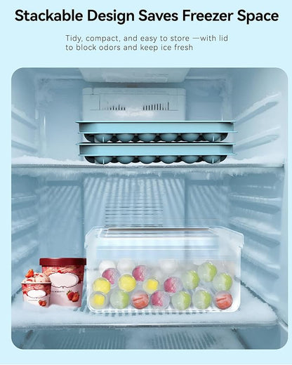 Ice Cube Trays with Lid and Bin, BPA-Free Mini 0.75 Inch Sphere Ice Molds, 2-Pack Small Round Ice Ball Trays, Easy Release, Includes Scoop & Ice Storage Box for Cocktails, Coffee - Image 4